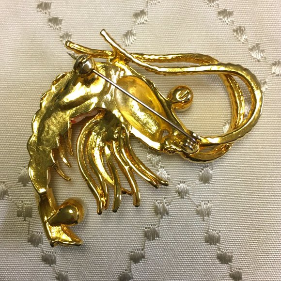 Hattie Carnegie Vintage Crawfish Rhinestone and Pearl Brooch - Picture 2 of 7